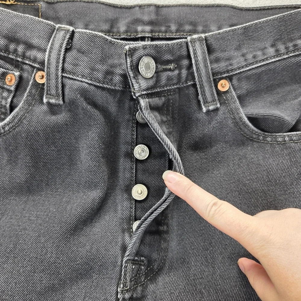 Levis 501‎ Jeans Mens Gray Charcoal Wash Straight Regular Button Fly Fits 30x27